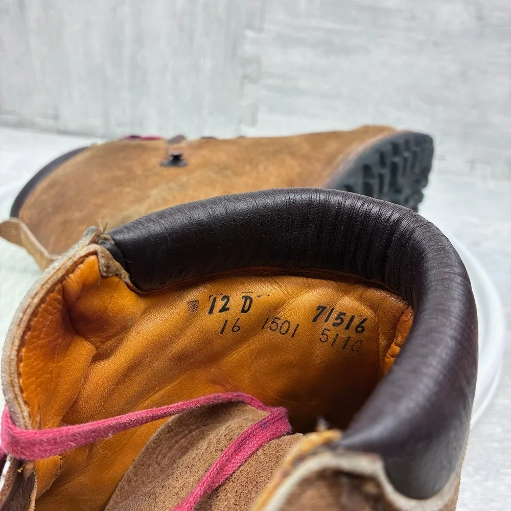 Vintage Hiking Mountaineering Boots Mens 12 Brown Suede Leather Vibram Lug Sole